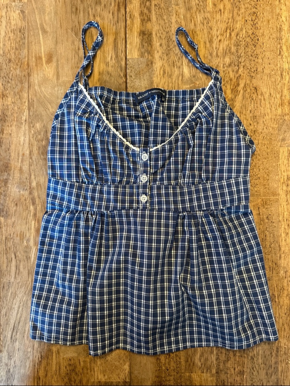 Brandy Melville Blue & White Plaid Spaghetti Strap Tank